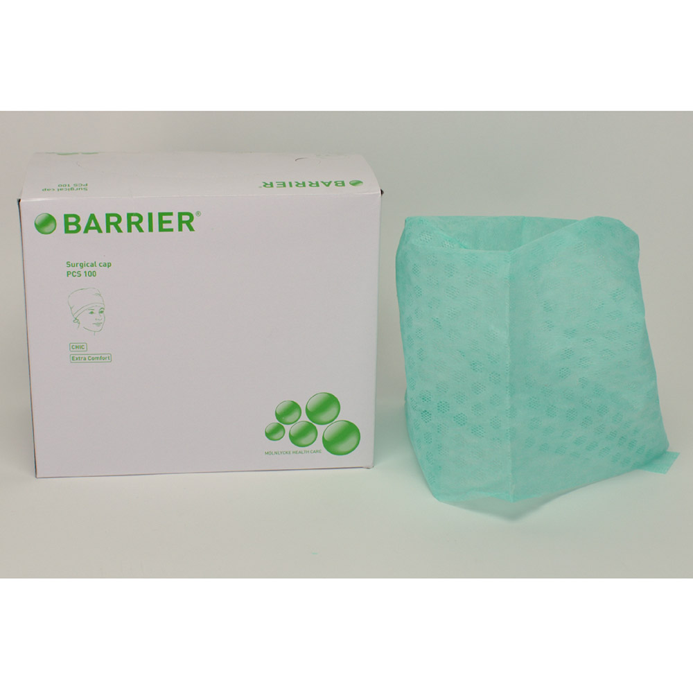 Barrier OP-Haube Chic grün mit Band, 100 Stück