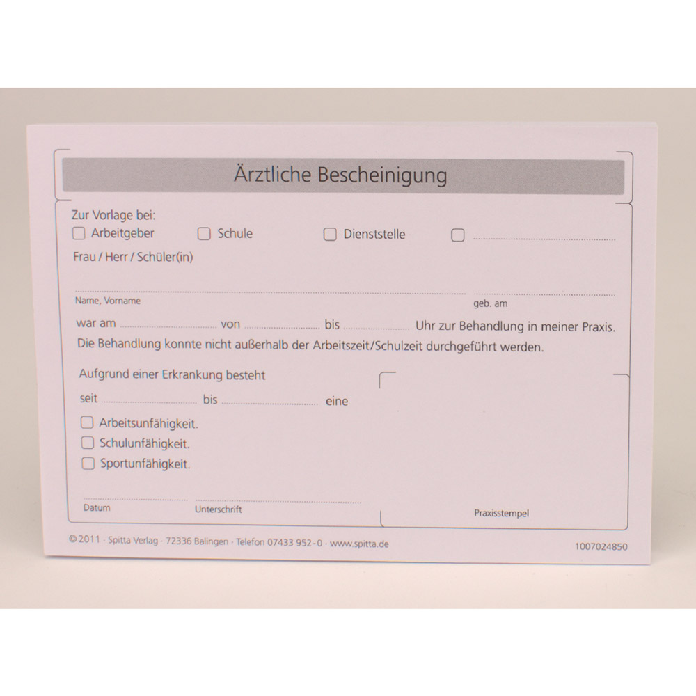 Ärztliche Bescheinigung DIN A6 quer, Packung