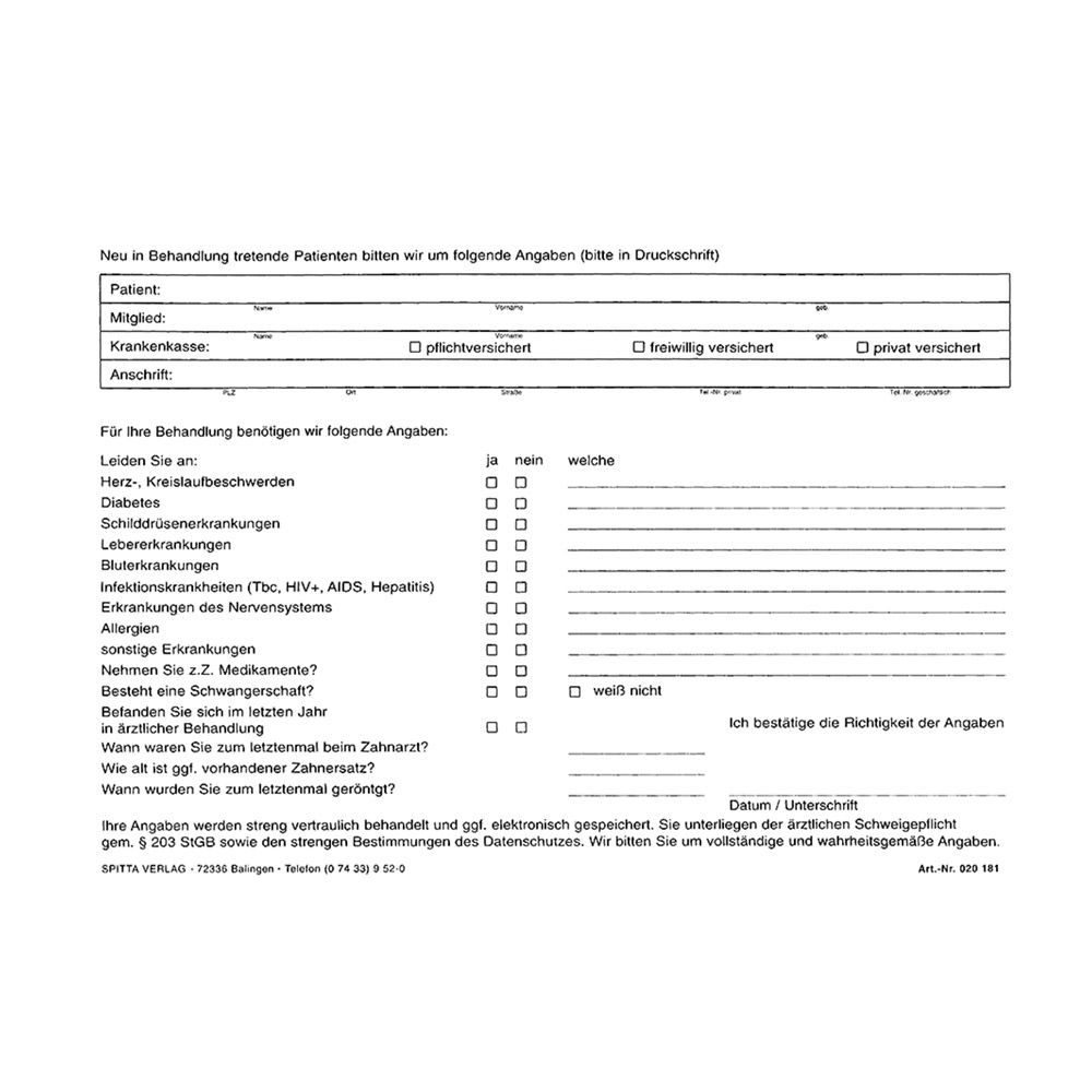 Anamnese Formular A5 181, Block