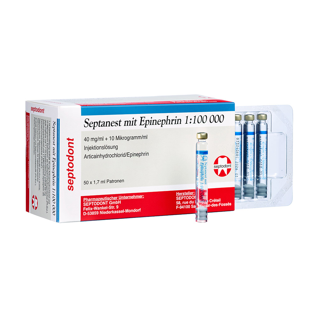 Septanest mit Epinephrin 1:100.000 blau, 50x 1,7 ml Zylinderampullen