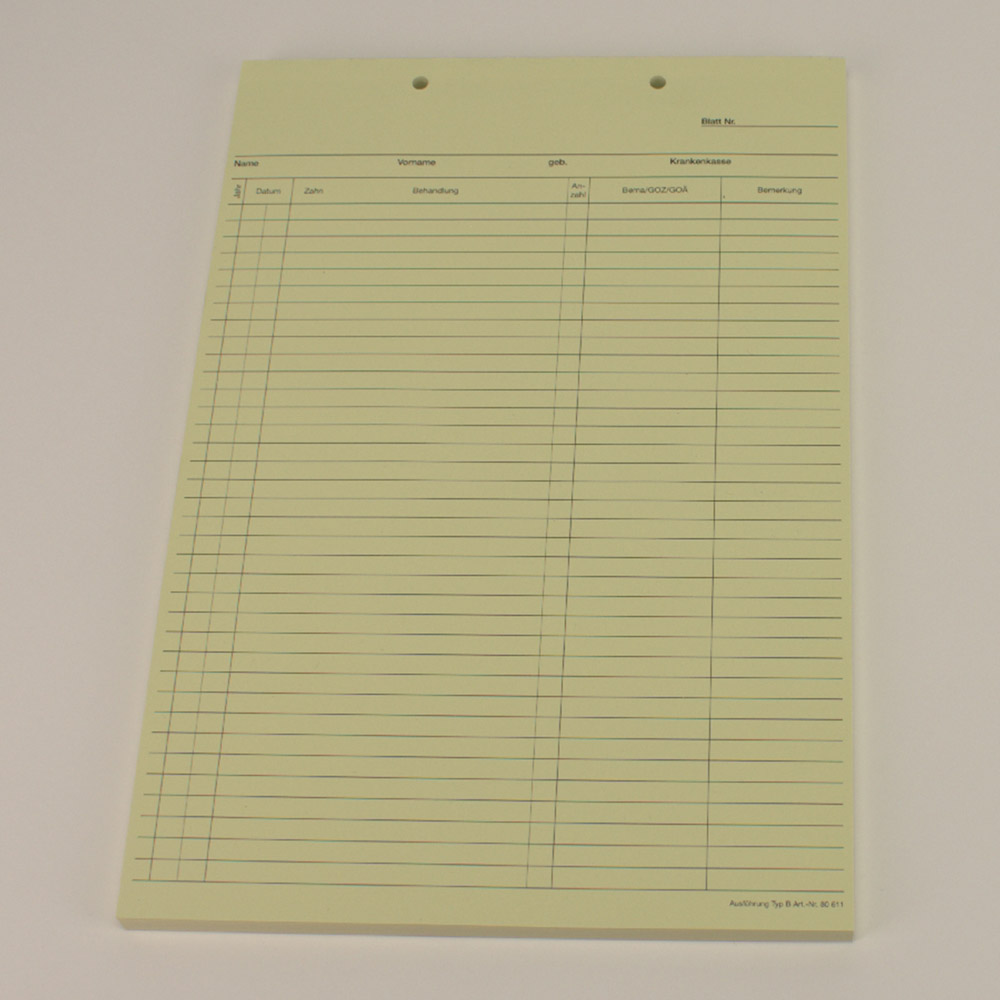 Krankenblatt B kopfgelocht gelb, 100 Stück