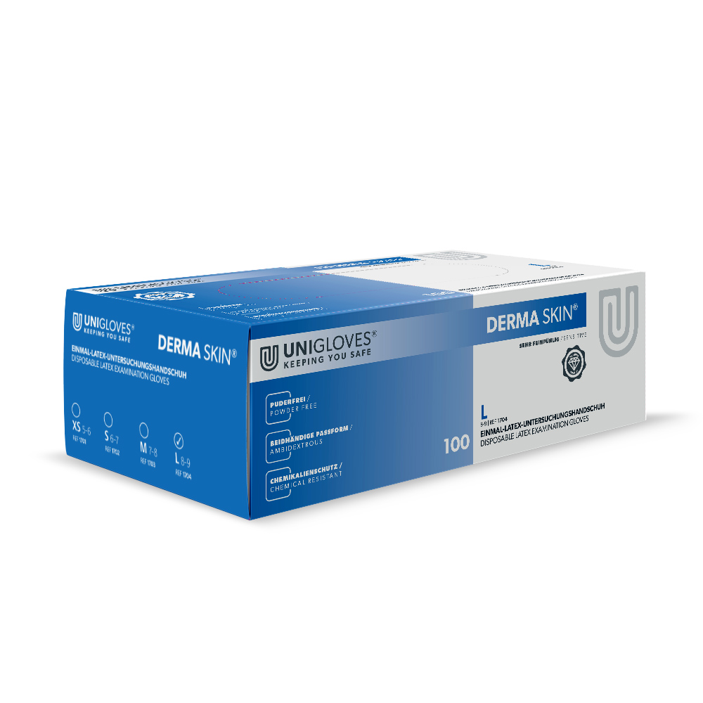 Derma Skin Latex Handschuhe puderfrei L, 100 Stück