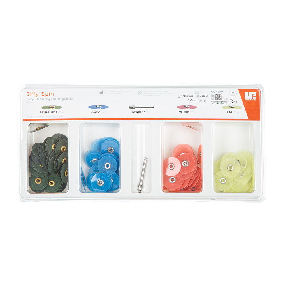Jiffy Spin Disk 14 mm, Starter Kit 2x Mandrel, 50x Extra-Coarse Disks, 50x Coarse Disks, 50x Medium Disks, 50x Fine Disks