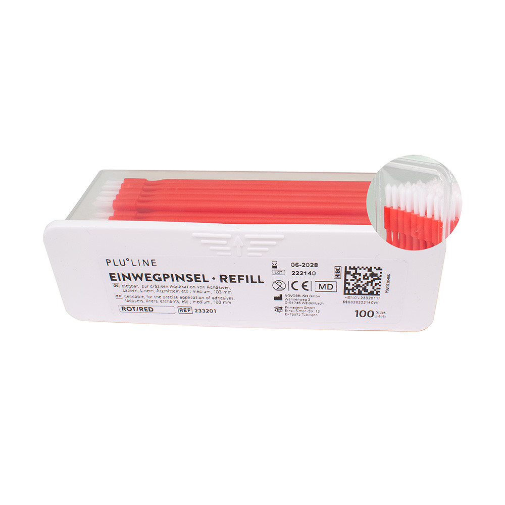 PLULINE Einwegpinsel mit Griff Refill rot, 100 Stück