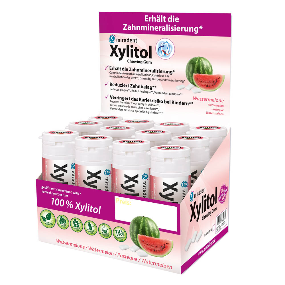 miradent Xylitol Gum Wassermelone, 12 Stück Display