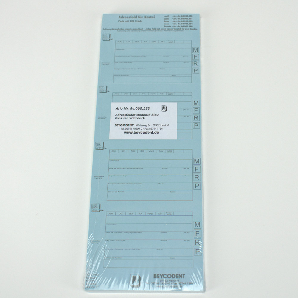 Adressfeldstreifen 530 für Kartei A5/DL 94 x 65 mm blau, Packung