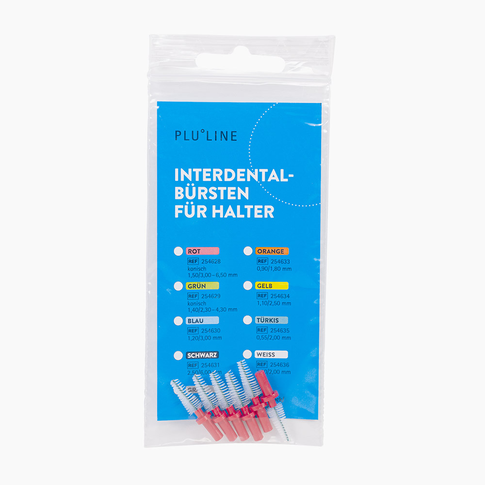 PLULINE Interdentalbürsten für Halter konisch 6,50 - 3,00 mm rot, 6 Stück