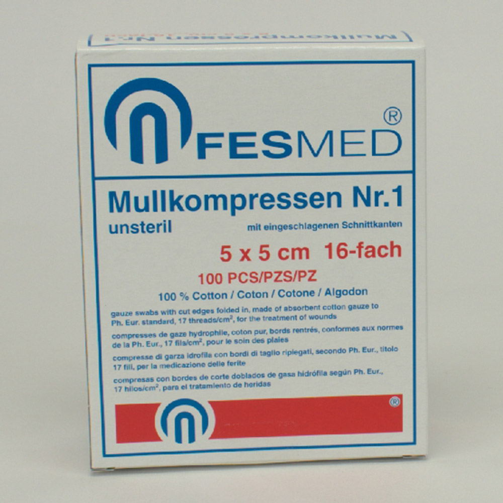 Mullkompresser usterile 16-lag 5 x 5 cm, 100 stk.
