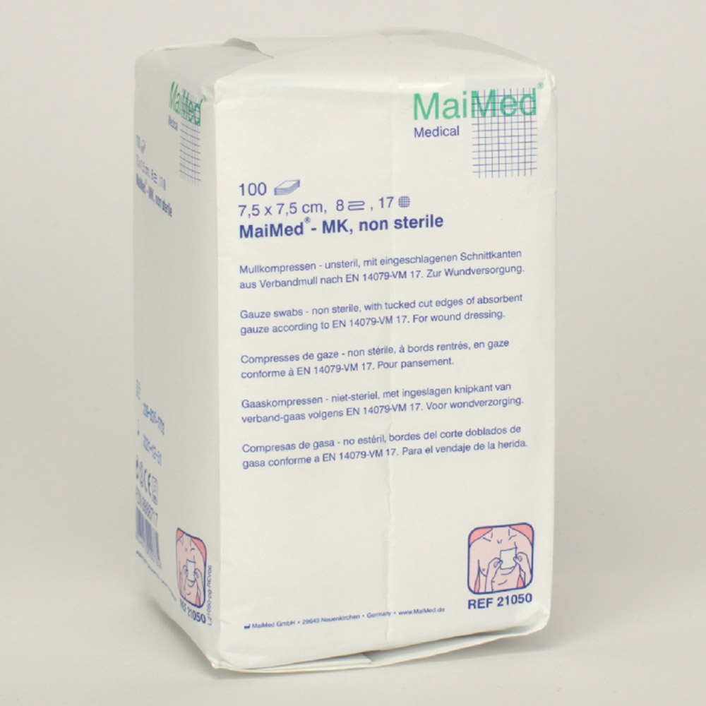 Mullkompresser usterile 7,5 x 7,5 cm, 8-lags, 100 stk.