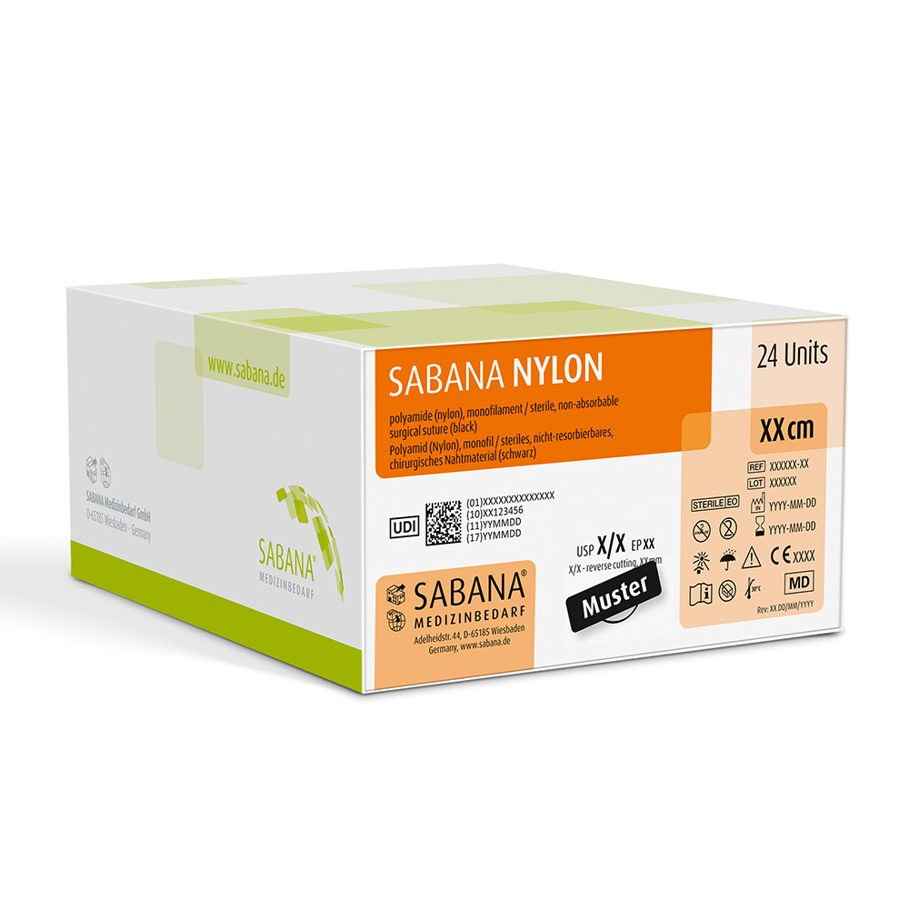 SABANA NYLON, sort, USP 4-0, 45 cm HS-20, 24 stk.