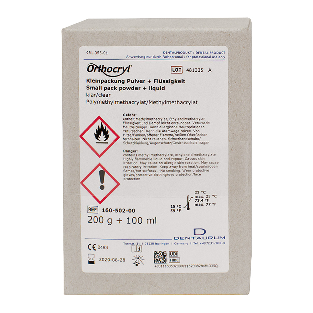 Orthocryl klar 200 g/100 ml, pakke