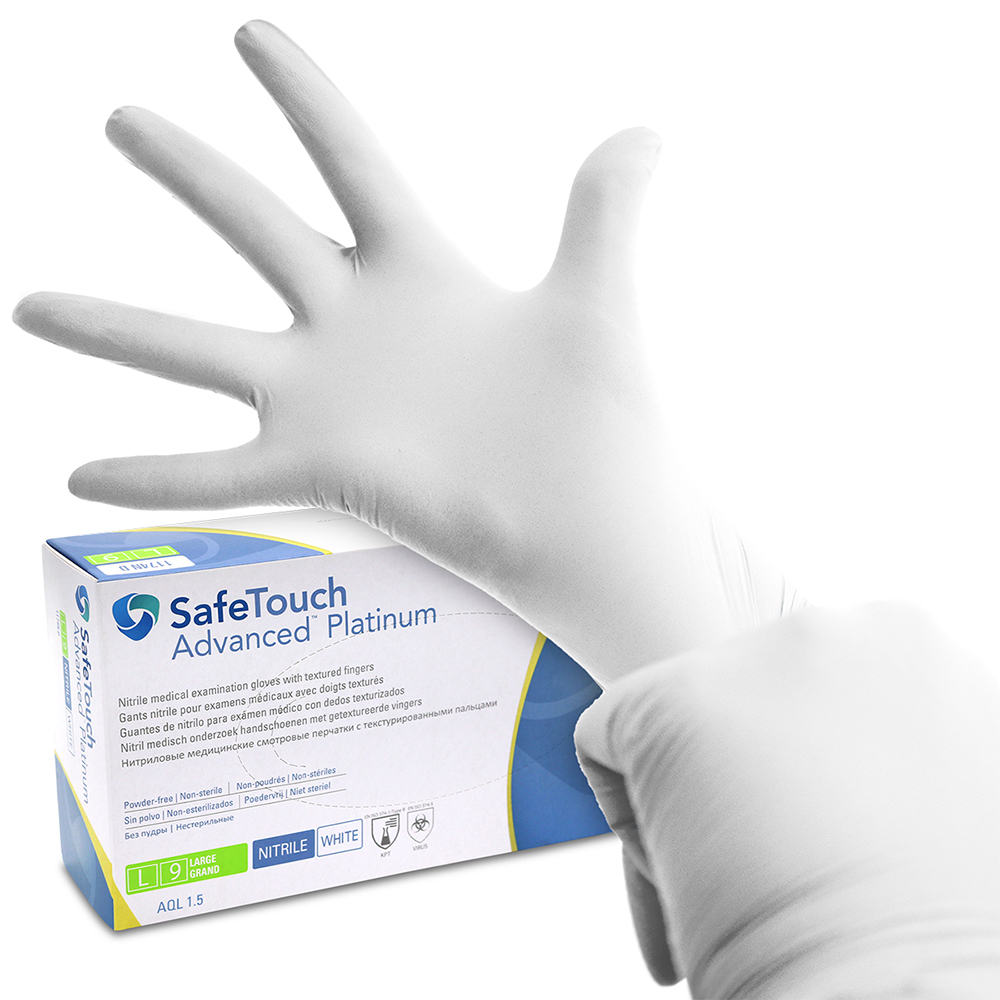 SafeTouch Advanced Platinium nitrilhandsker, pudderfri, hvide, str. S, 100 stk.