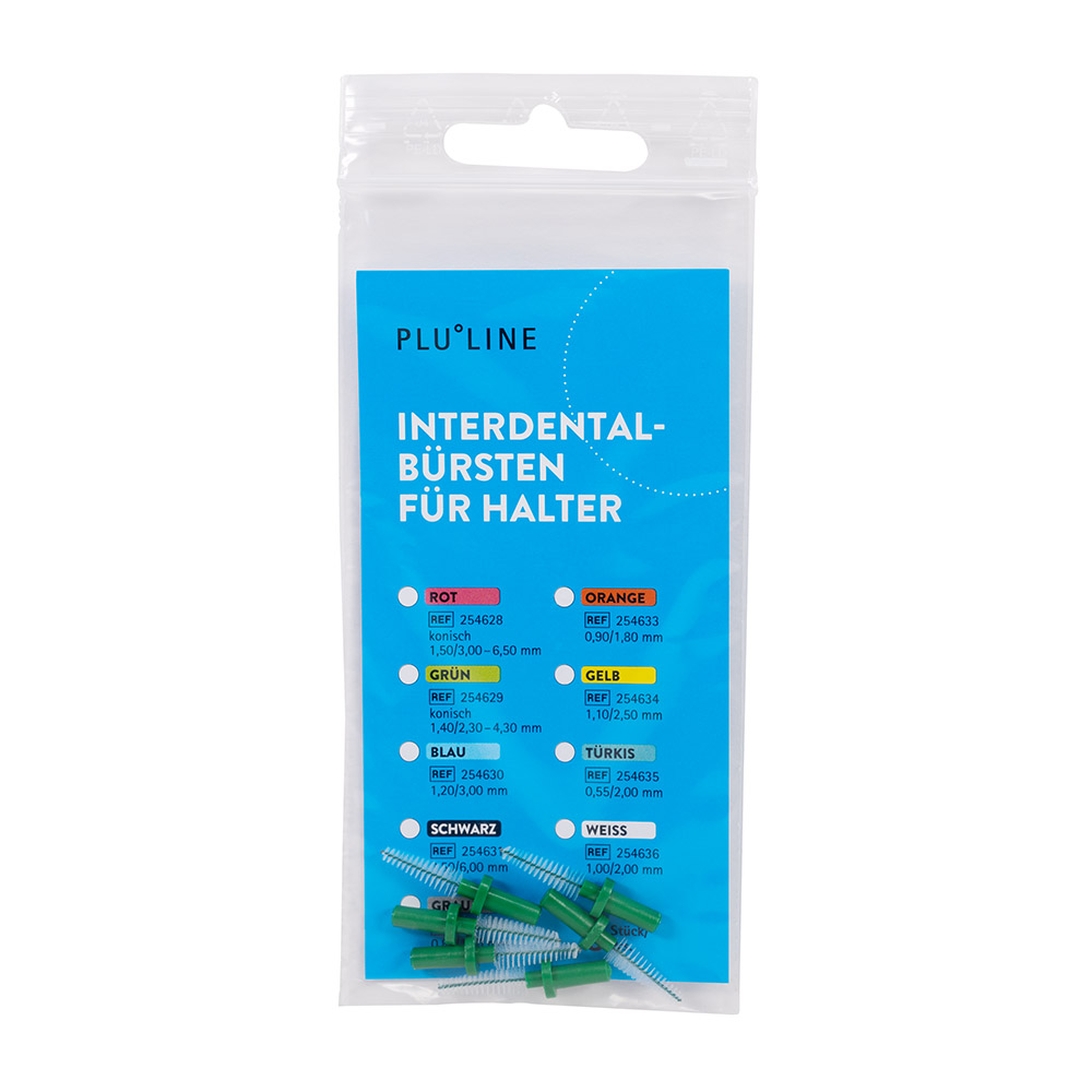 PLULINE Interdentalbørster til holder, fin konisk 4,30 - 2,30 mm grøn, 6 stk.
