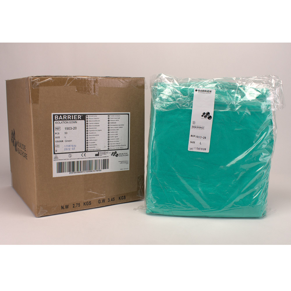 Barrier beskyttelsesfrakke str. Lunsteril grøn, 50 stk.