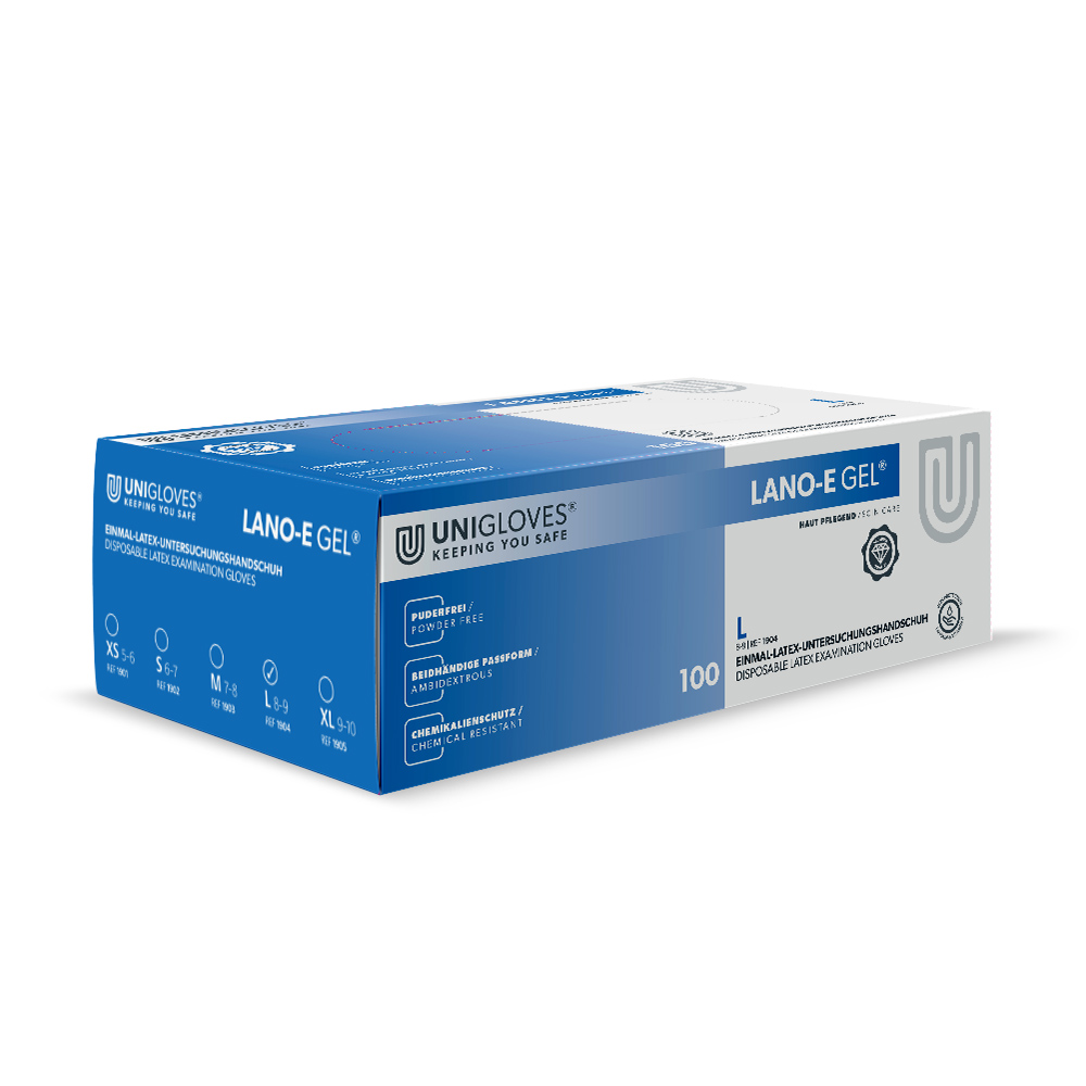 Lano-E Gel Handske Latex pudderfri XS, 100 stk.