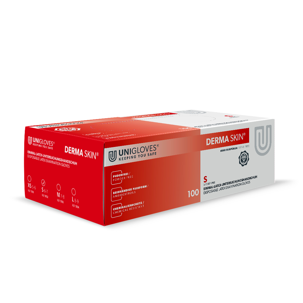 Derma Skin Latex Handsker puderfri S, 100 stk.