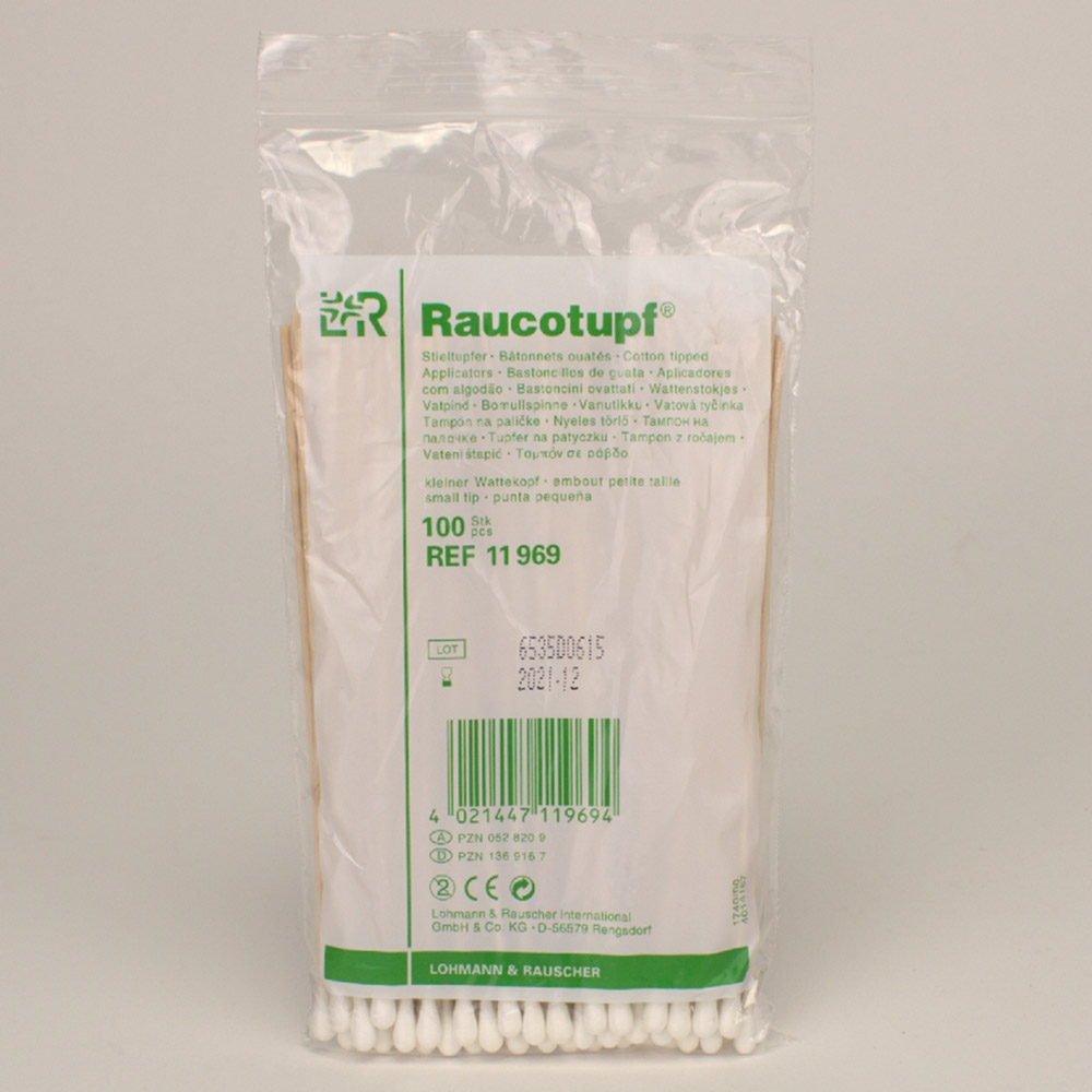 Raucotupf træstilk-bomuldspinde, 100 stk.