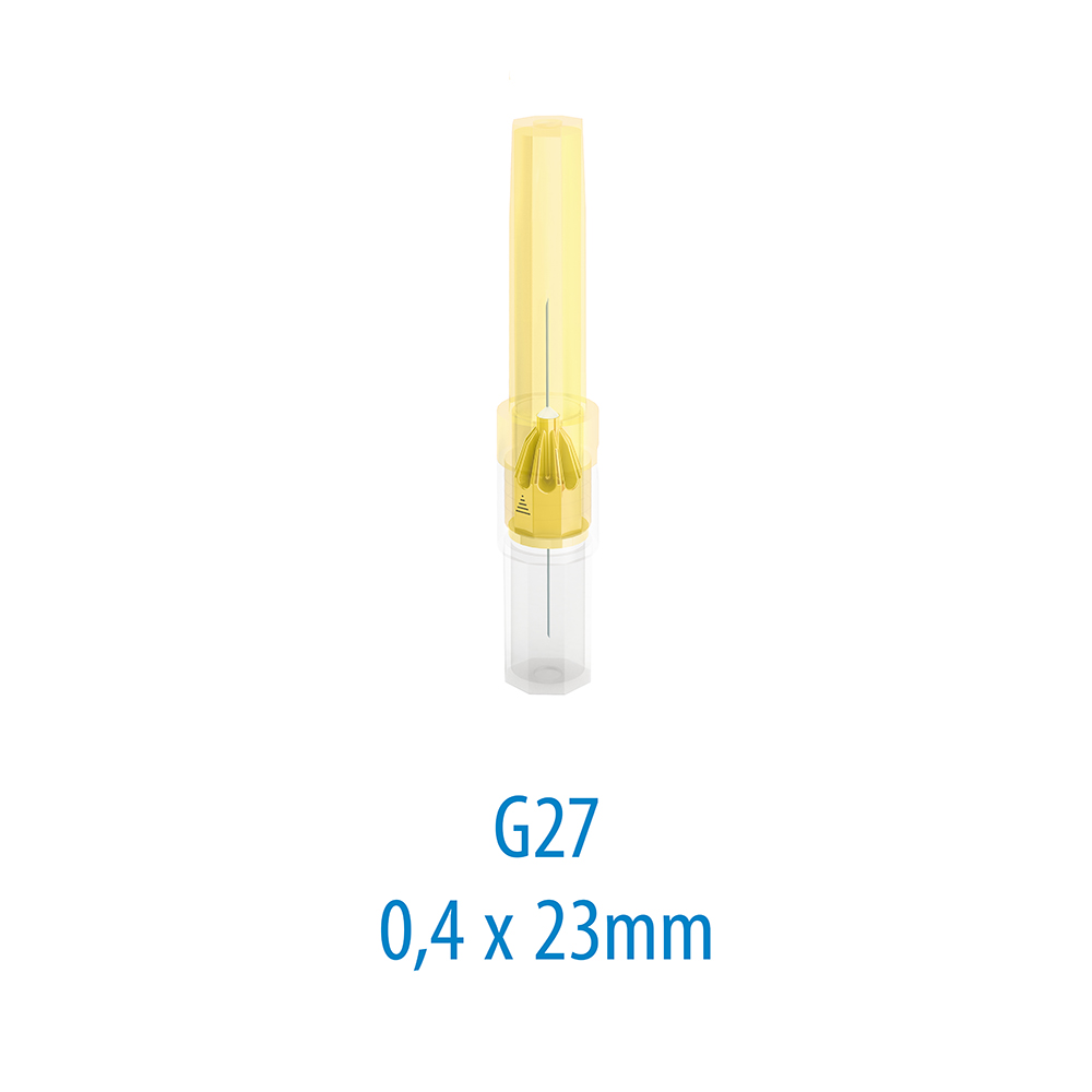 PLULINE injektionskanyler korte 0,4x23 mm 27G gul, 100 stk.
