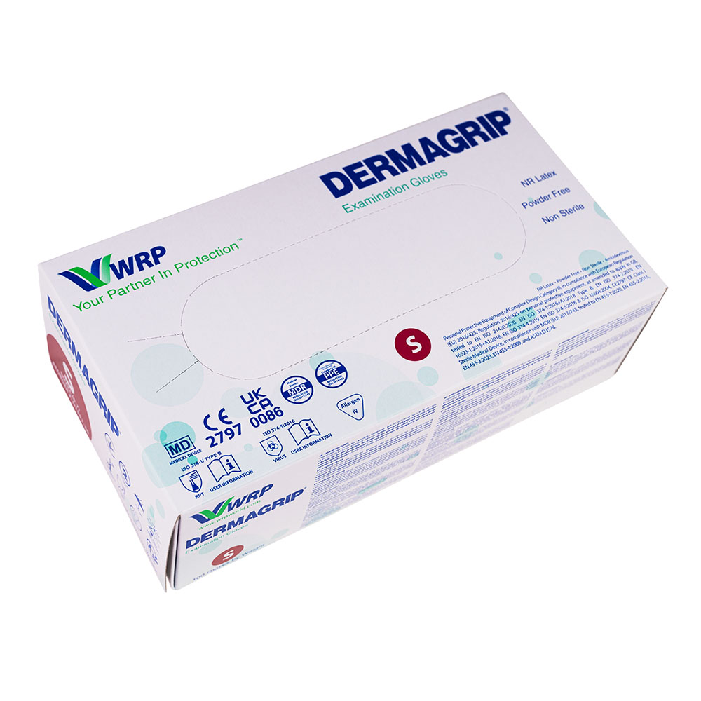 Dermagrip latexhandske pudderfri naturhvid str. S, 100 stk.