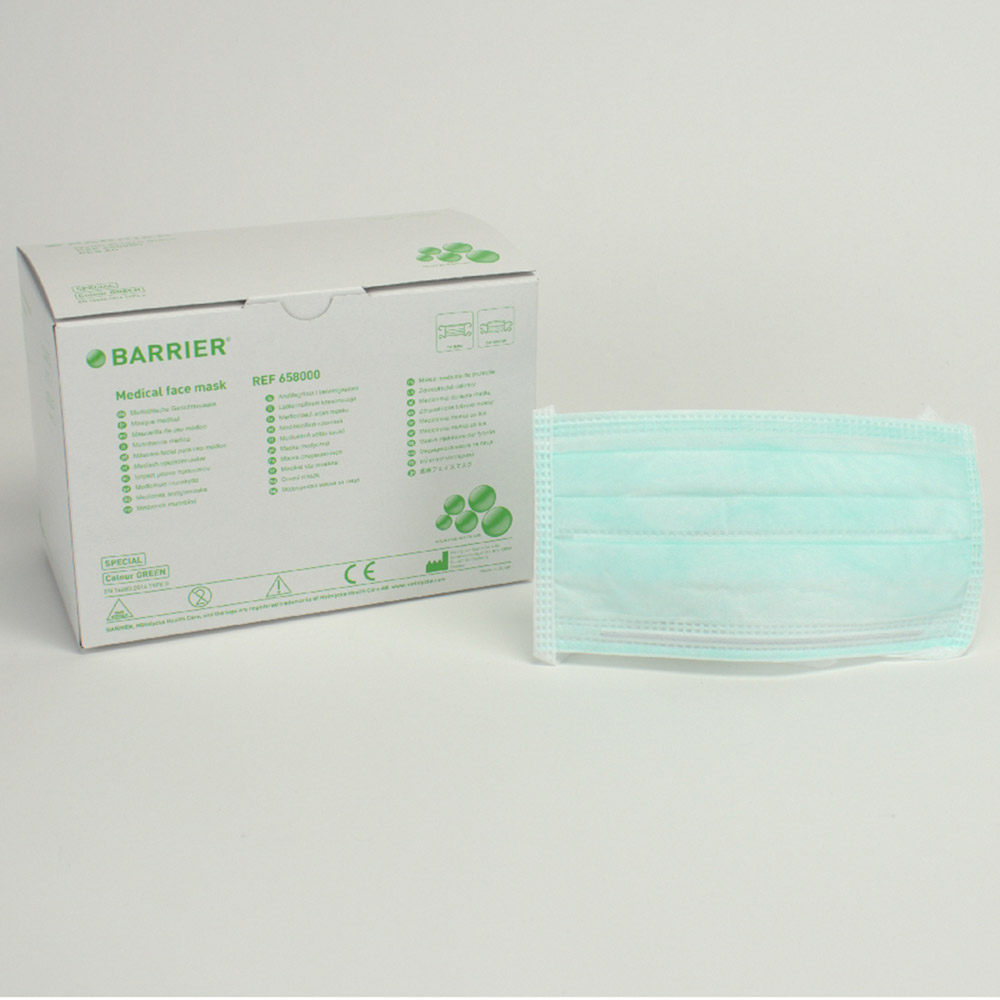Barrier OP-maske grøn med bånd, 60 stk.