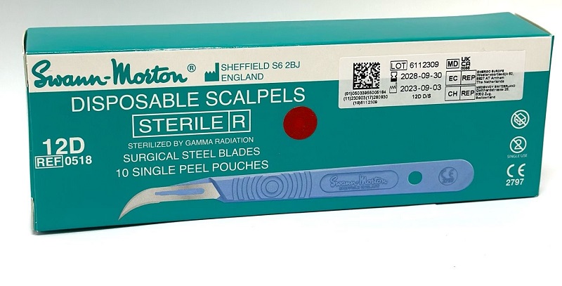 Engangsskalpel Swann Morton nr. 12d steril, 10 stk.