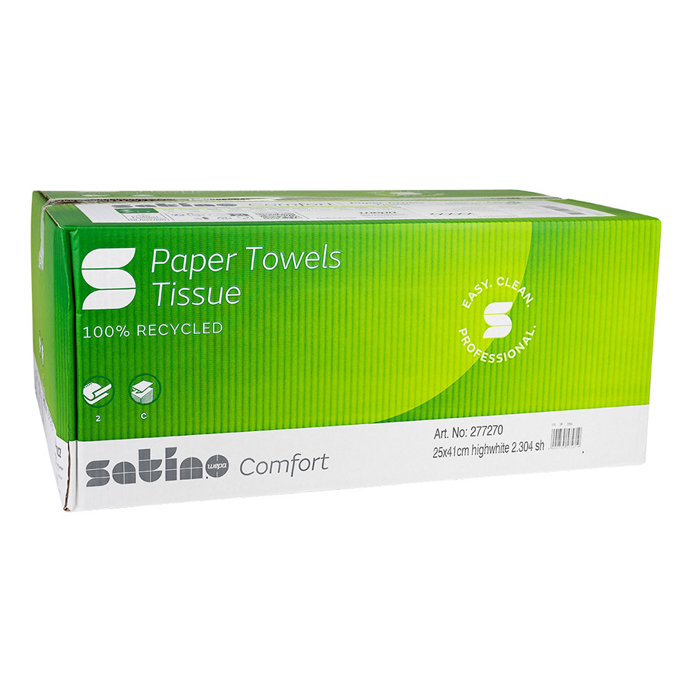 Wepa SatinoComfort 25x41 2-lags hvid foldet håndklæde, højhvid, kasse med 24 x 96 stykker