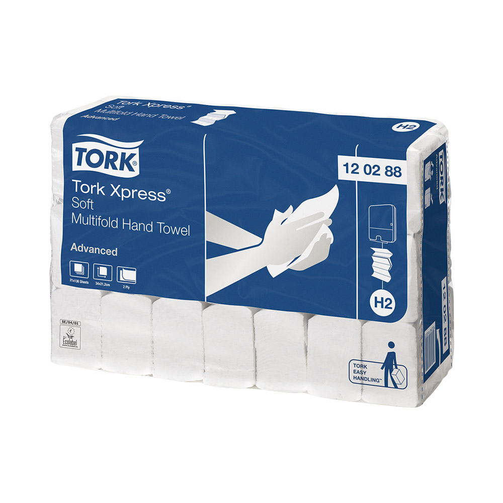 Tork Xpress H2 wit 21x34 cm 2-laags, zacht, 2856 stuks