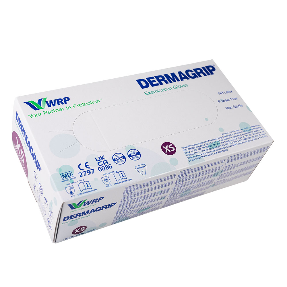 Dermagrip latex handschoenen poedervrij naturel wit maat XS, 100 stuks