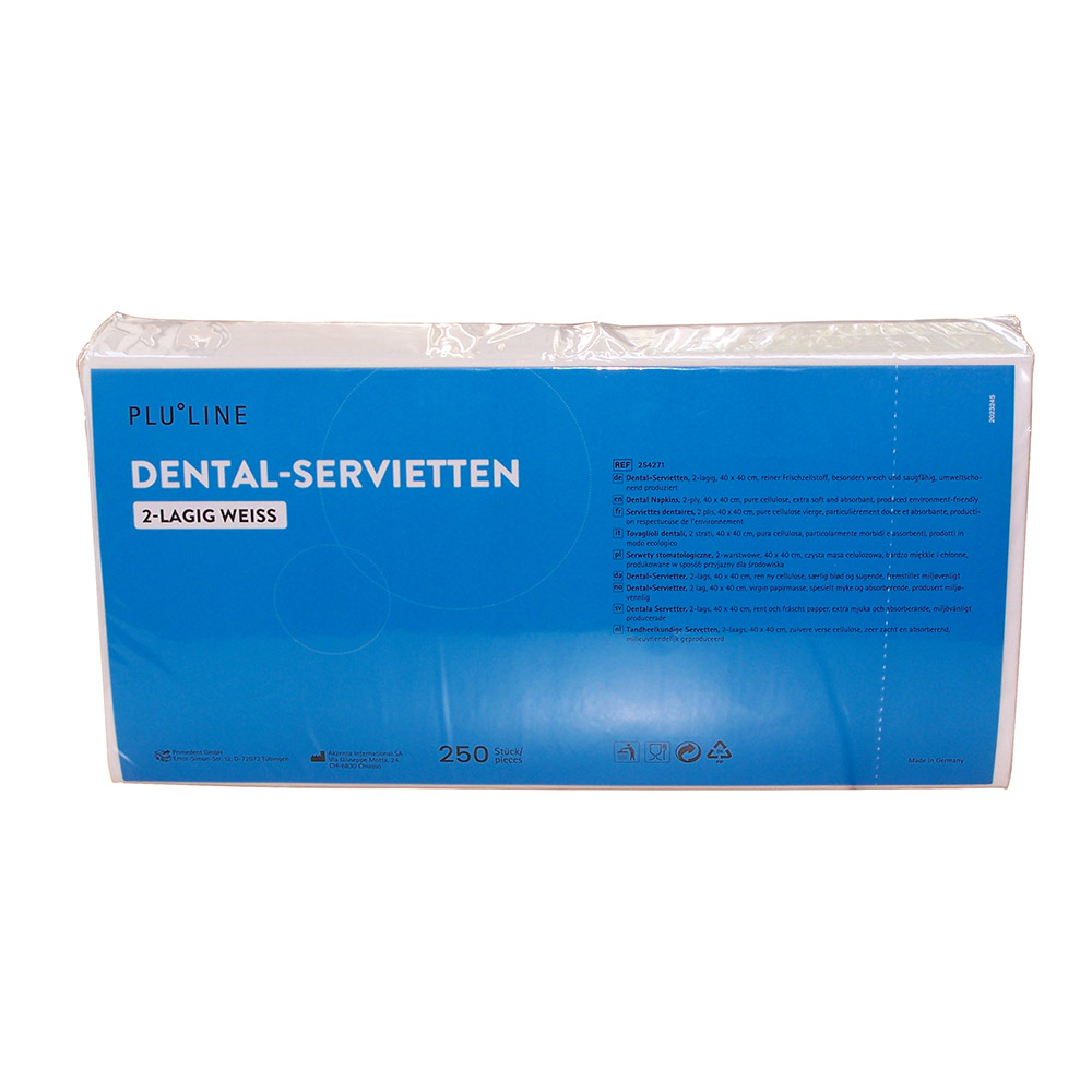 PLULINE servetten, 2-laags, wit, 40x40, 250 stuks