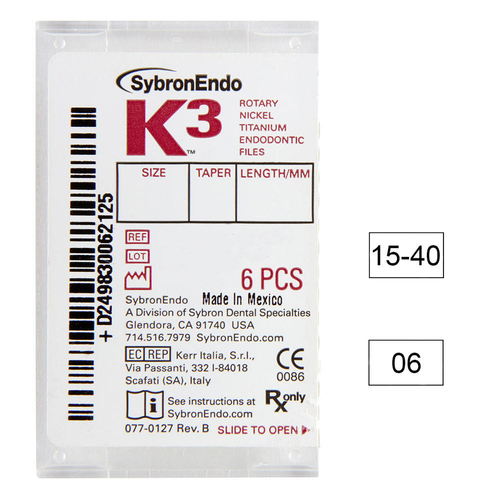 K3 NiTi-bestanden .06 Gr.15-40 25 mm, 6 stuks gesorteerd