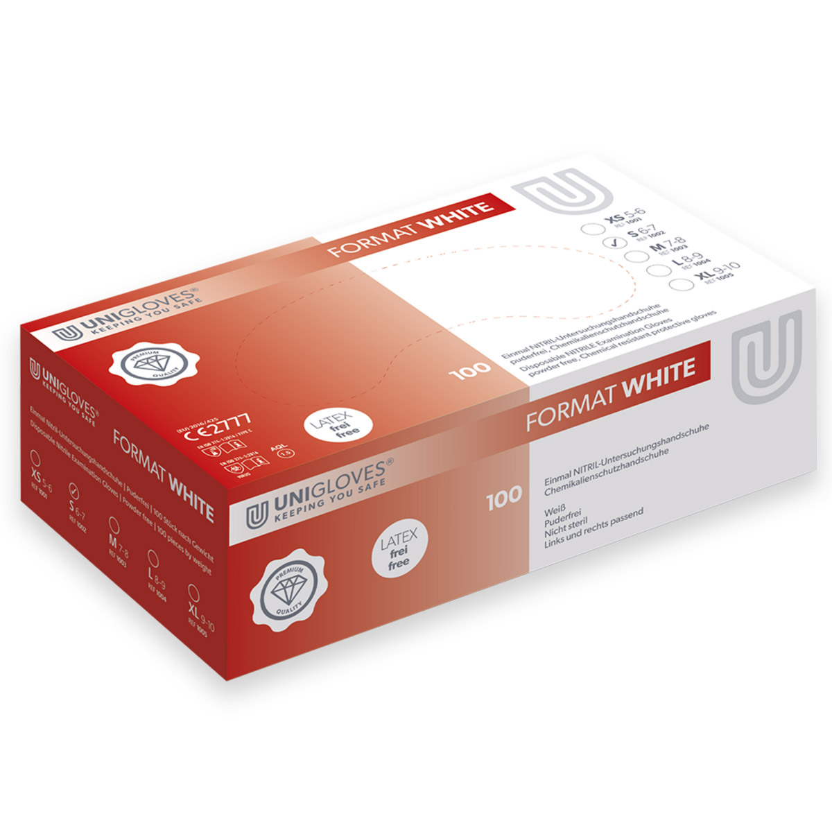 Format Nitril wit handschoenen poedervrij S, 100 stuks
