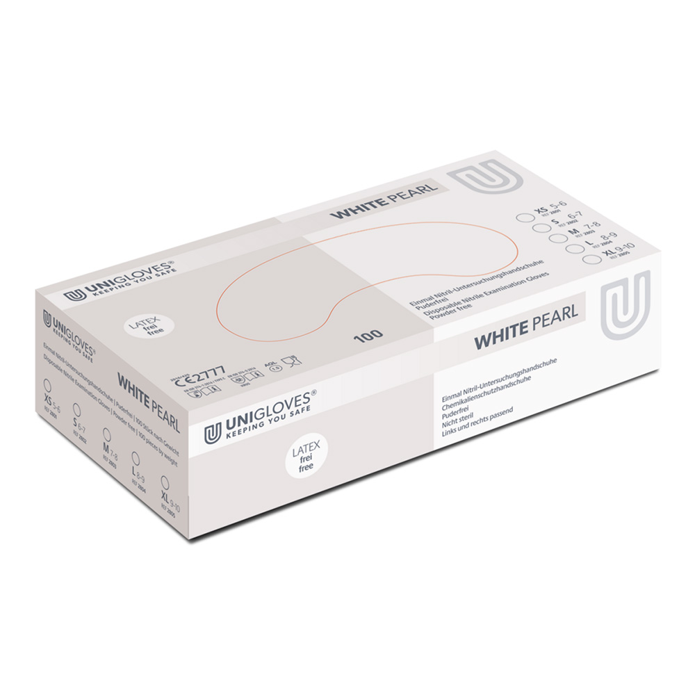Unigloves White Pearl Nitril Handschoenen Maat XS, 100 stuks