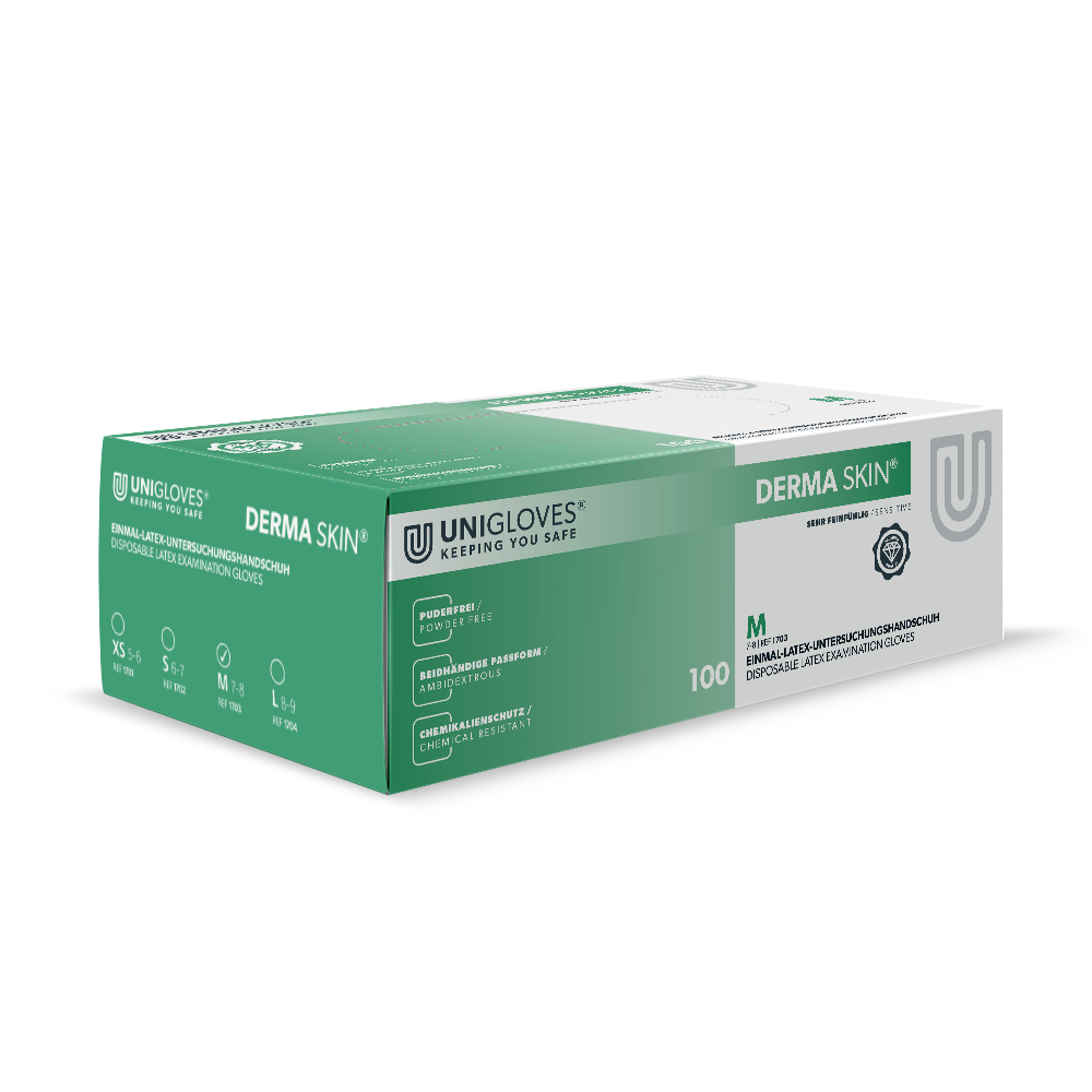 Derma Skin Latex Handschoenen poedervrij M, 100 stuks