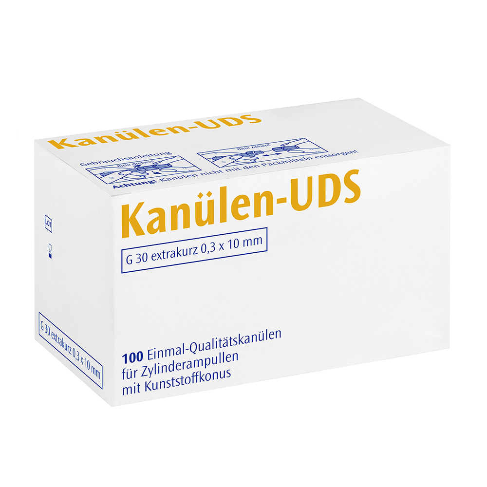 UDS-canule G30 extra-kort 0,3 x 10 mm geel, 100 stuks