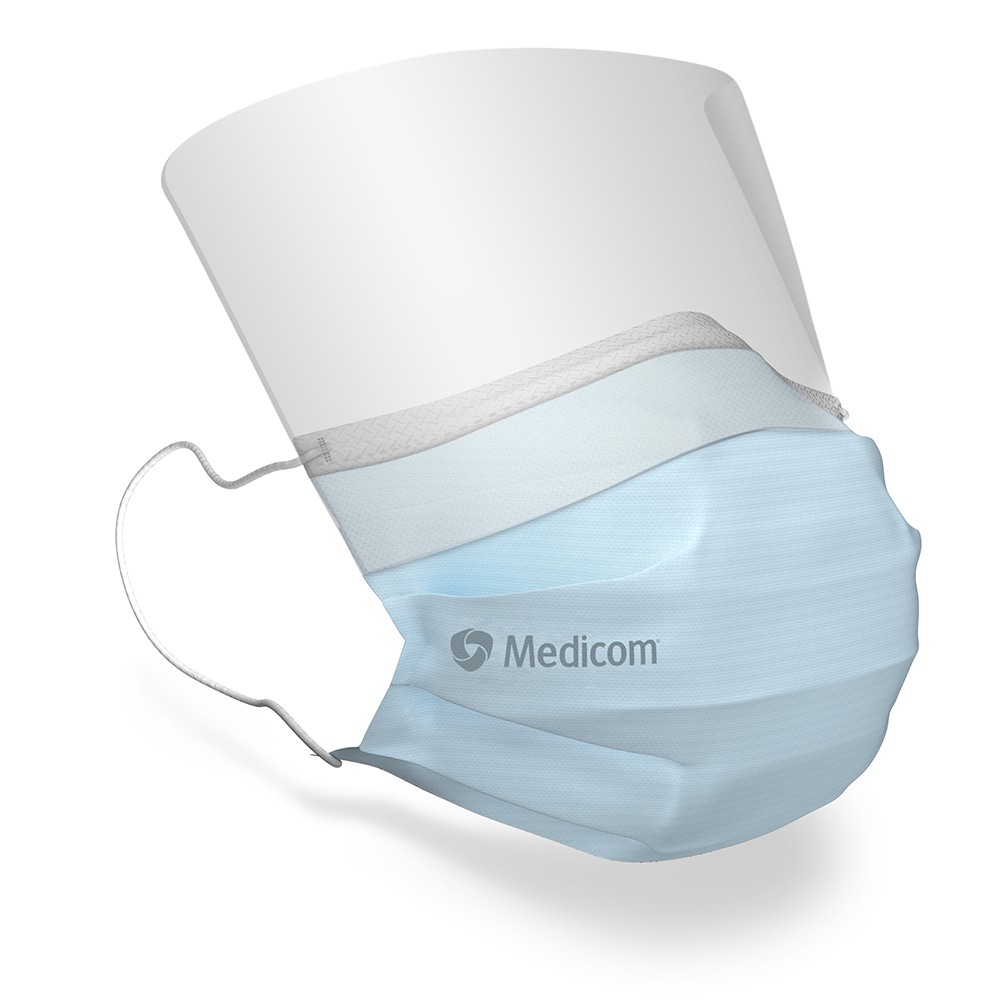 SafeMask SofSkin anti-condens mondkapje met vizier, oorschelpen blauw, 25 stuks