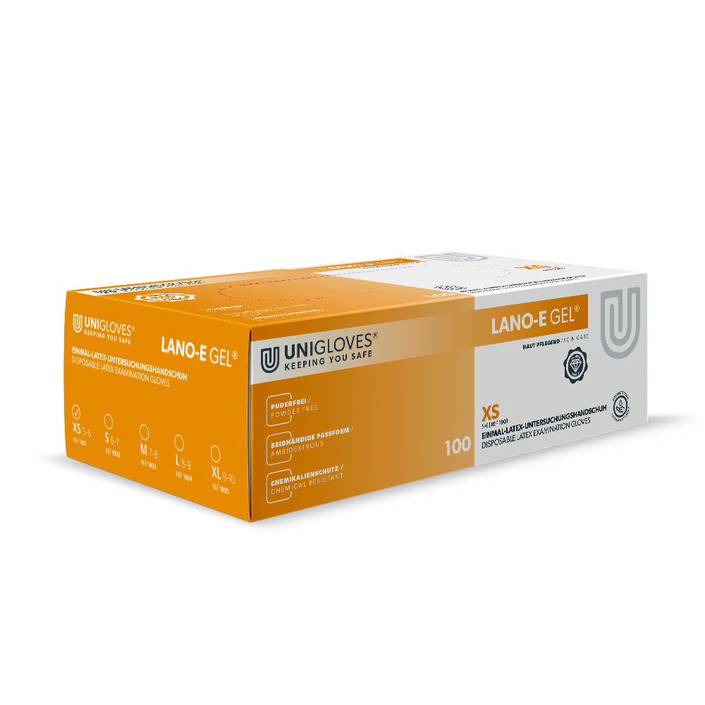 Lano-E Gel Handschoenen Latex poedervrij XS, 100 stuks